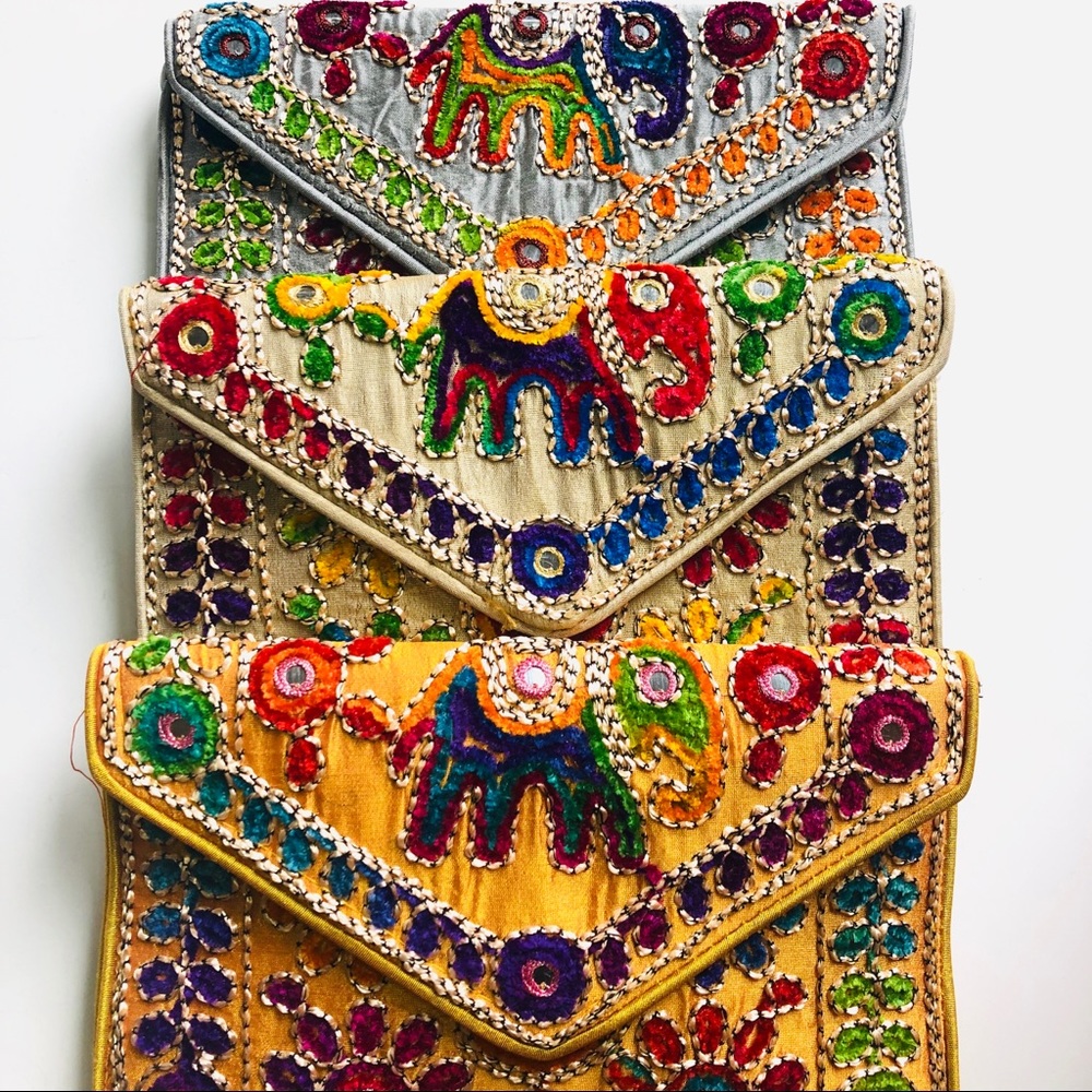 Boho Hand Embroidered Clutch Crossbody Bag